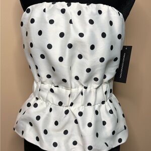 French Connection Black and White Polka Dot Strapless Top
